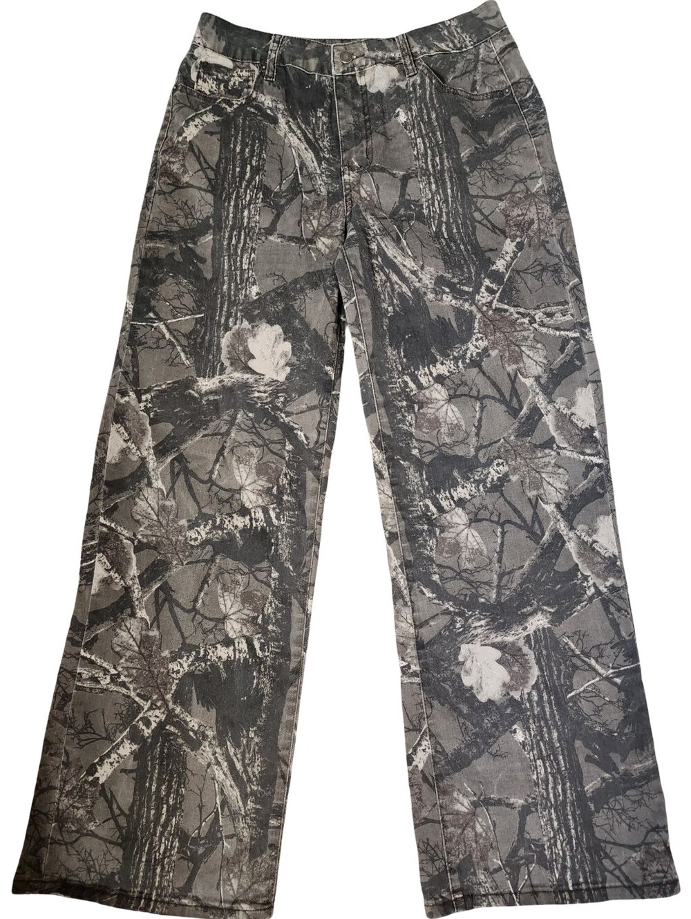 🔥LOVE SOHO Y2K Baggy Camo Wide Leg Jeans Grey White Tree Camouflage Size 13 Jr